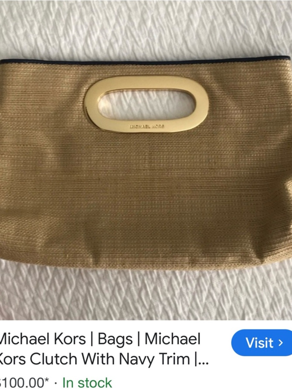 Michael Kors Cream Woven Clutch with Gold Oval Handle - Picture 7 of 8